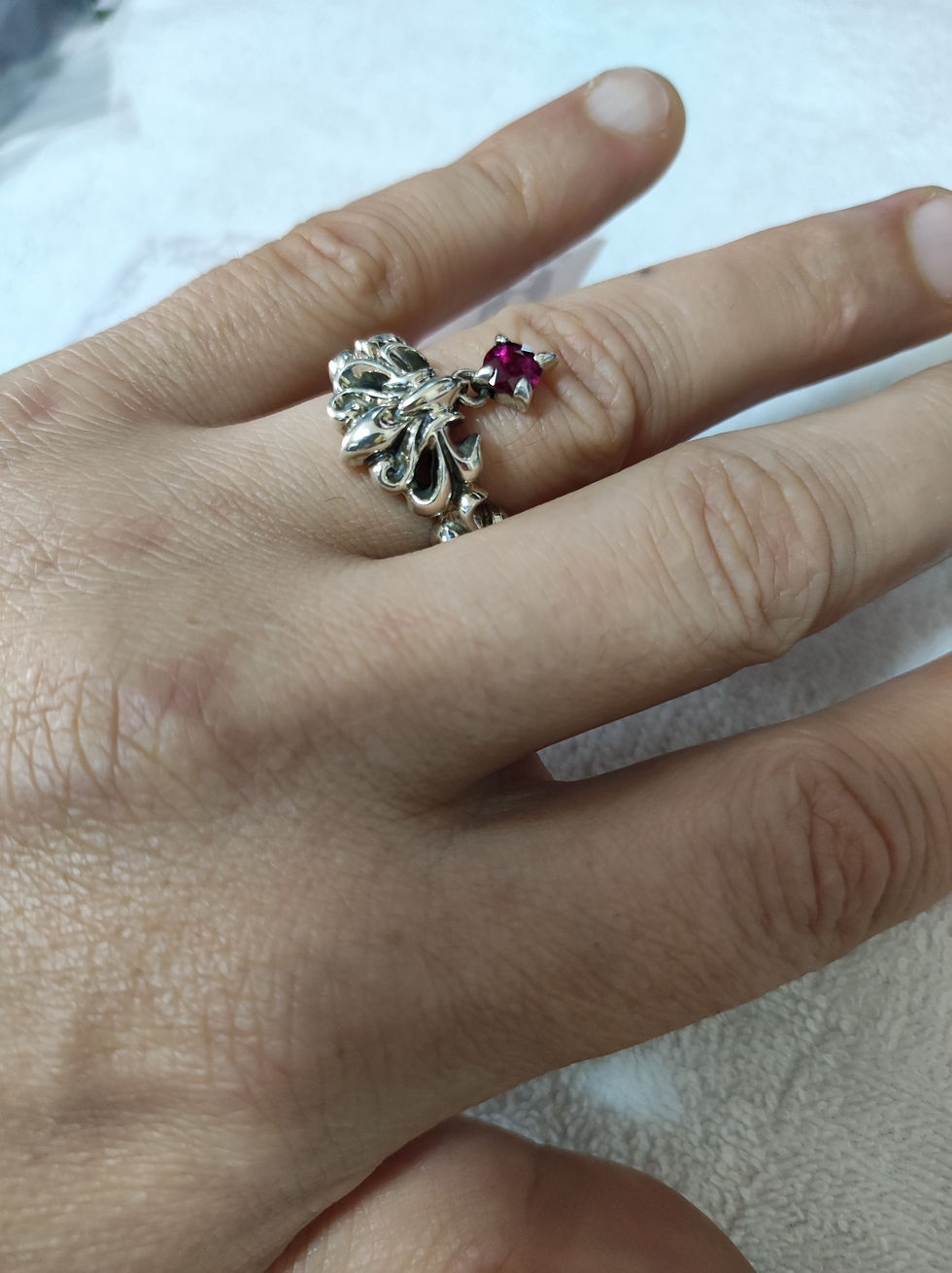 Thumbnail: GIGOR Silver ring-pendant "Flower". synthetic ruby