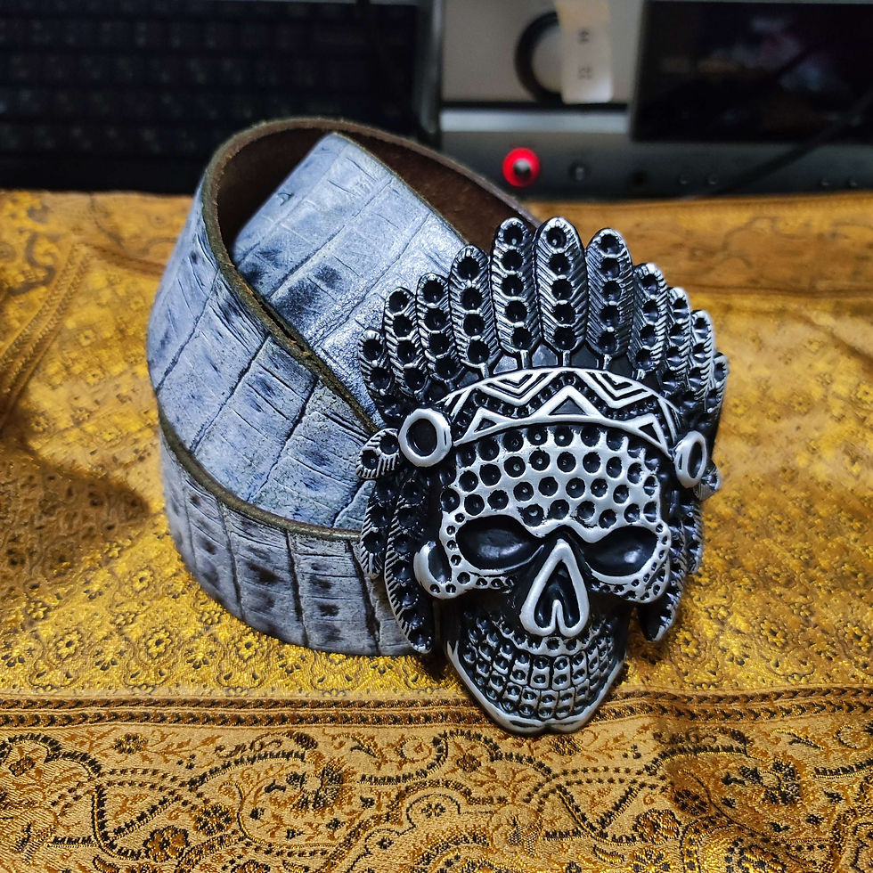 Thumbnail: Сowhide leather belt with crocodile embossed.