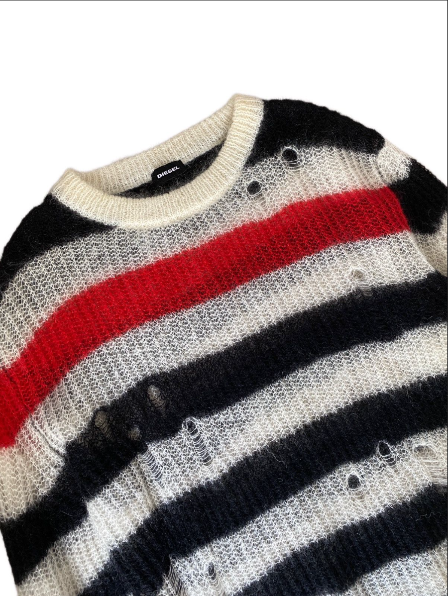 Thumbnail: Diesel Black Gold K-Dock Distressed Striped Sweater Size S, M (Oversized)
