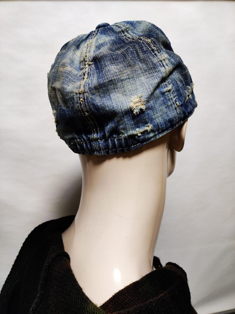 Thumbnail: DECHO denim newsboy cap with a distressed effect