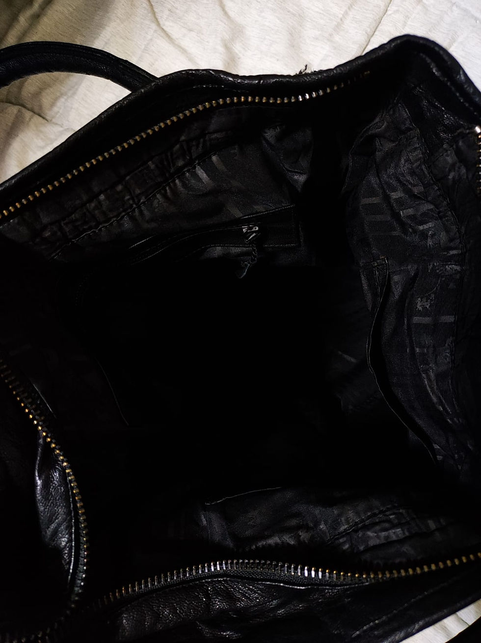 Thumbnail: KMRii Leather Silver Foil Tote Bag, Avant-Garde Black Metallic Shoulder Bag