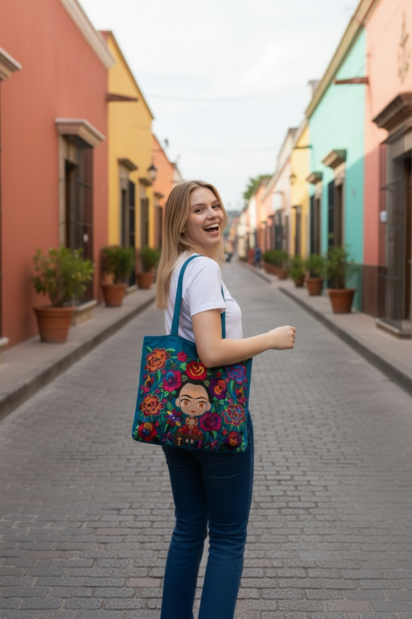 Thumbnail: Blue embroided Tote bag- Frida
