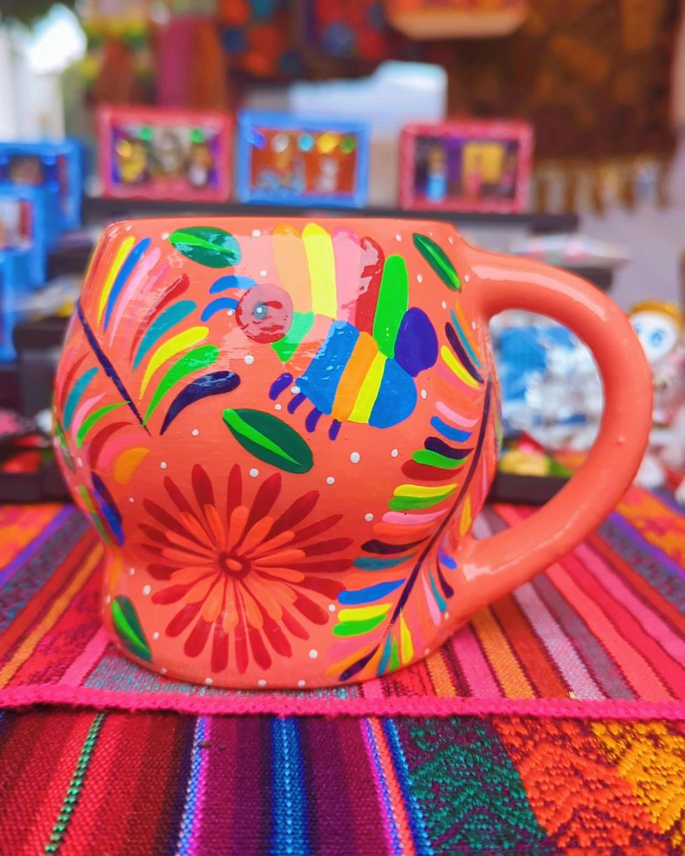 Thumbnail: Clay Mexican hand painted Salmon skull mug