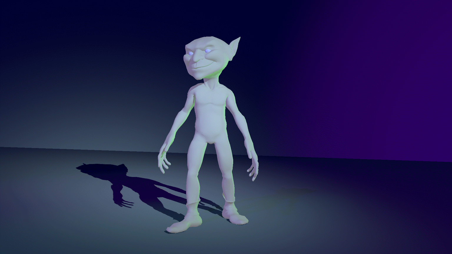 A 3D modeled gremlin character punching in a loop cycle against a dark backdrop.