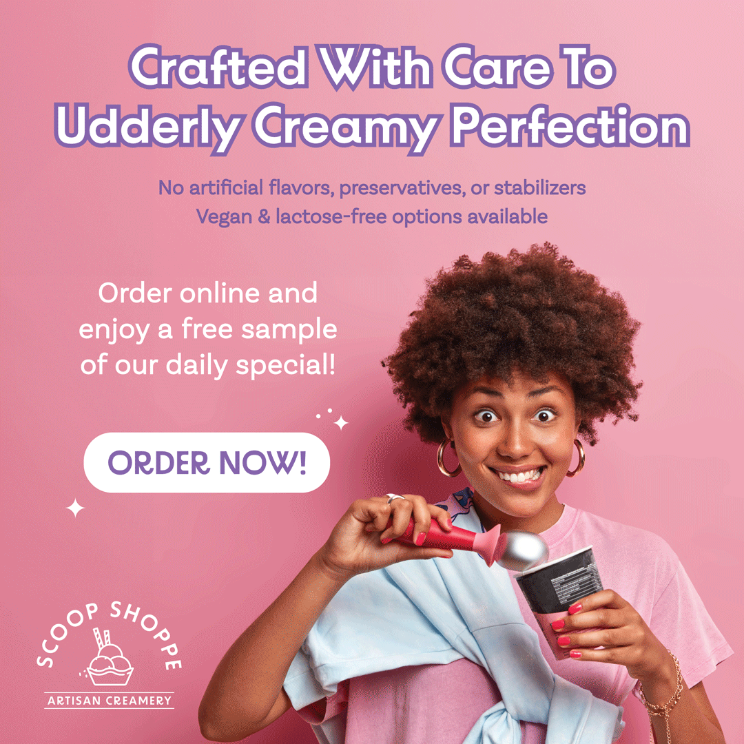 Scoop Shoppe Artisan Creamery animated advertisement.