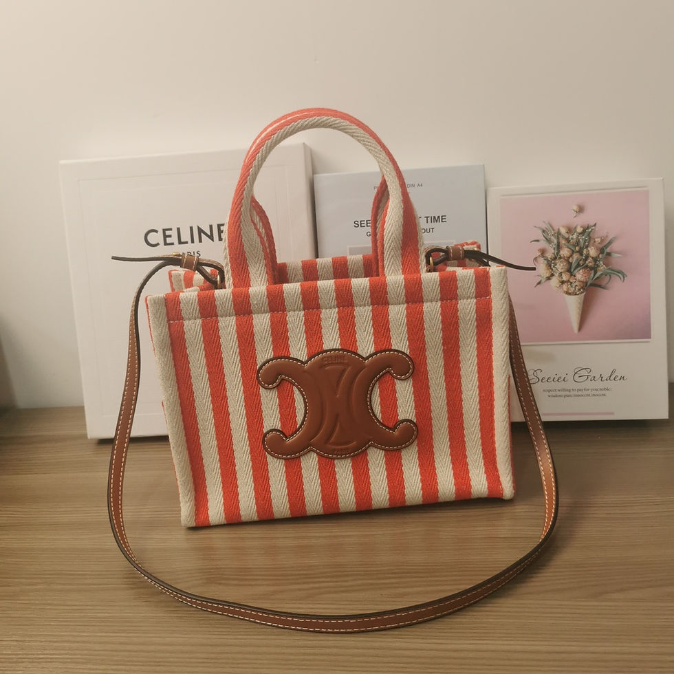 CELINE CABAS SMALL THAIS IN STRIPED TEXTILE AND CALFSKIN