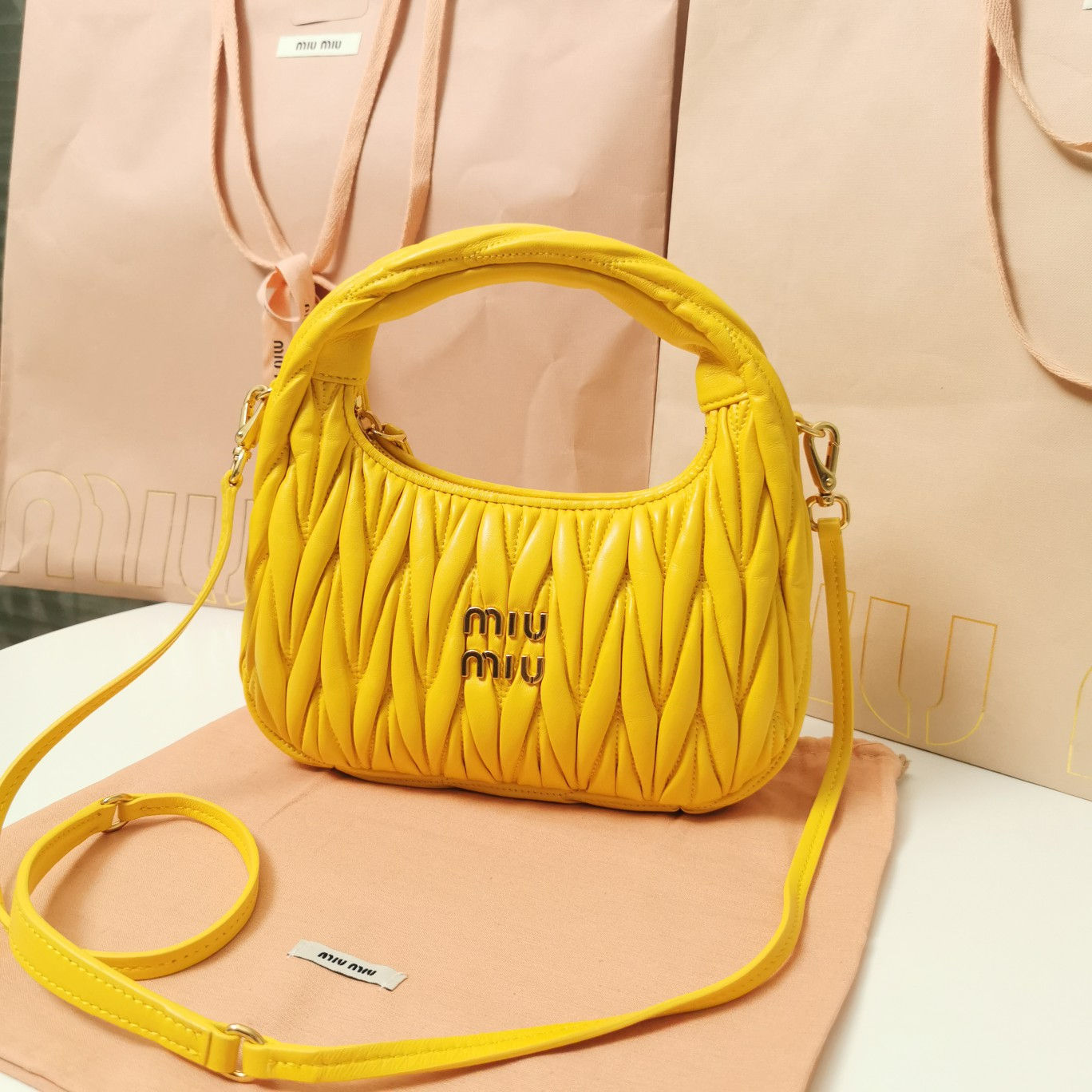 MIU MIU WANDER MATELASSE NAPPA LEATHER MINI HOBO BAG