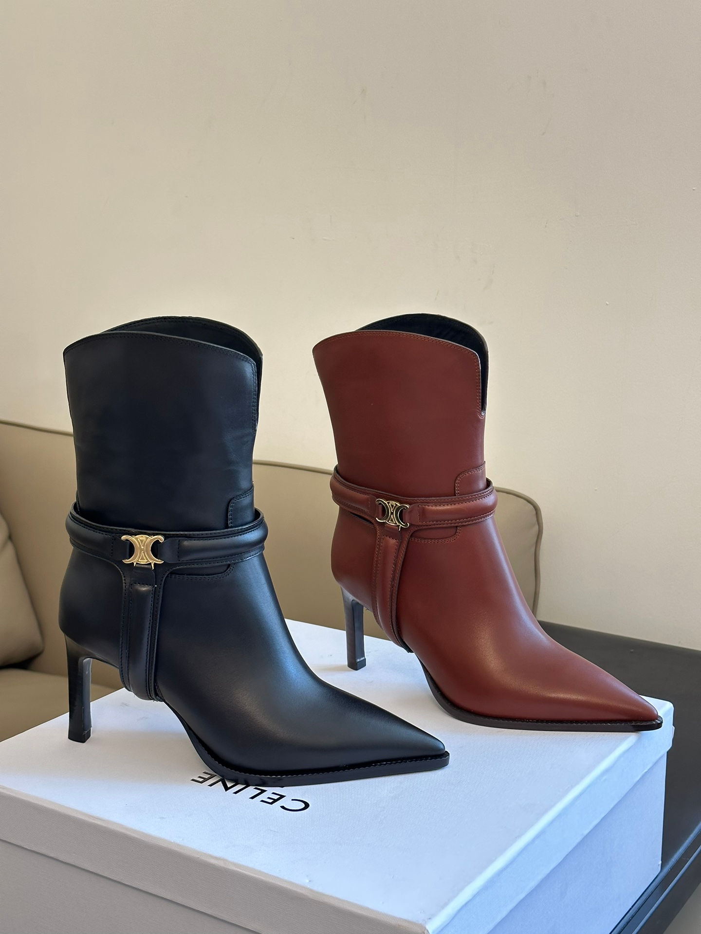 CELINE VERNEUIL ANKLE BOOTS WITH TRIOMPHE IN CLAFSKIN