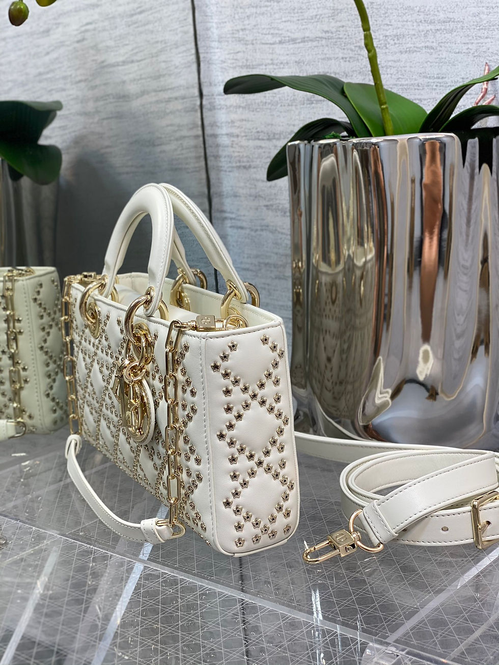 Thumbnail: LADY DIOR D-JOY MEDIUM LATTE LUCKY STAR CANNAGE LAMBSKIN BAG