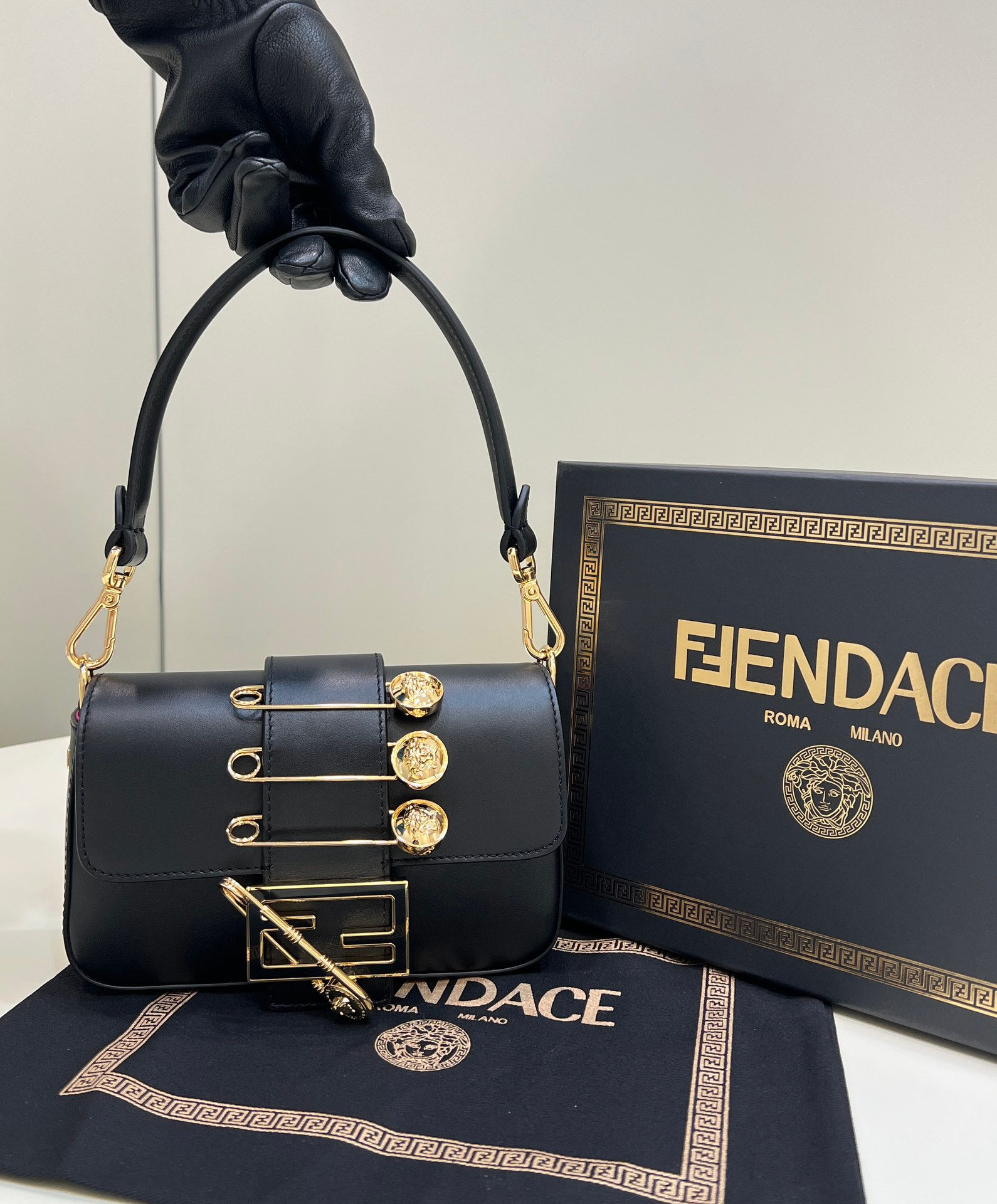 FENDI X VERSACE BROOCH BAGUETTE BAG
