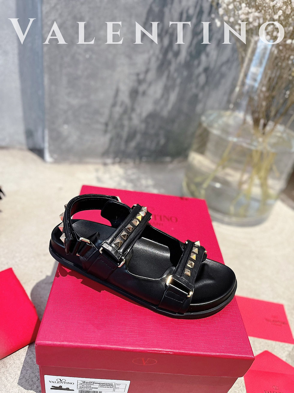 Thumbnail: VALENTINO ROCKSTUD FLAT SANDAL IN NAPPA LEATHER