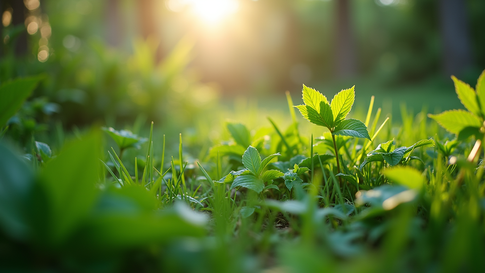 Eye-level view of a lush green garden with various plants
