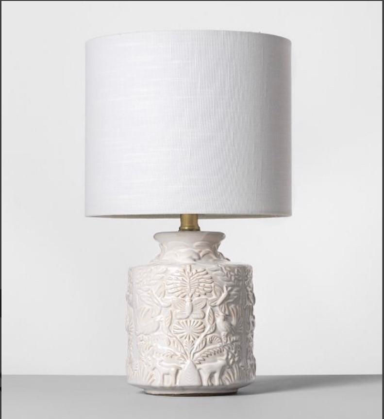 Thumbnail: White Ceramic Lamp w/Embossed Florals