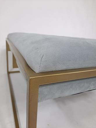 Thumbnail: Light Blue Tufted Velvet, Upholstered Square Ottoman w/Brass Base