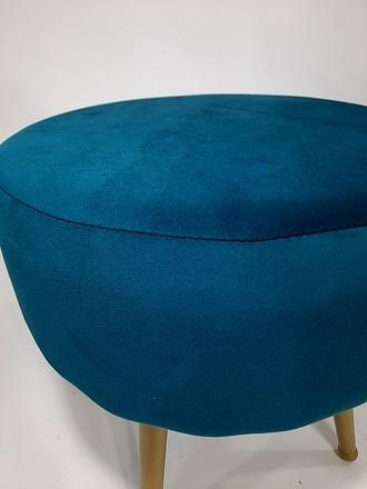 Thumbnail: Teal Round Velour Ottoman w/Gold Legs