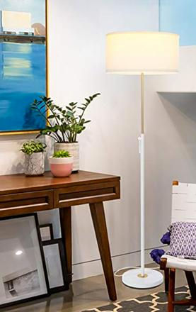 Thumbnail: White & Bronze Telescoping Metal Floor Lamp