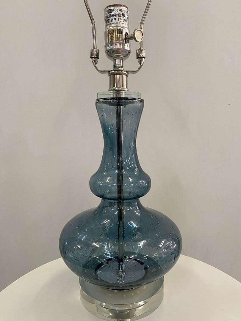 Thumbnail: Dark Blue Tinted Glass Lamp w/Air Bubbles