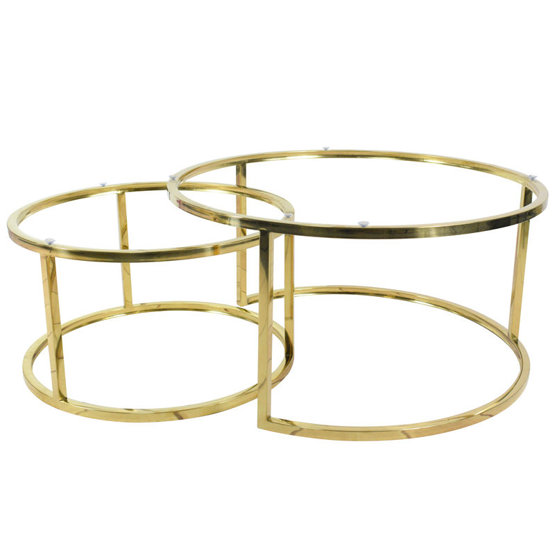 縮圖：岩板耀金圓型大小茶几組