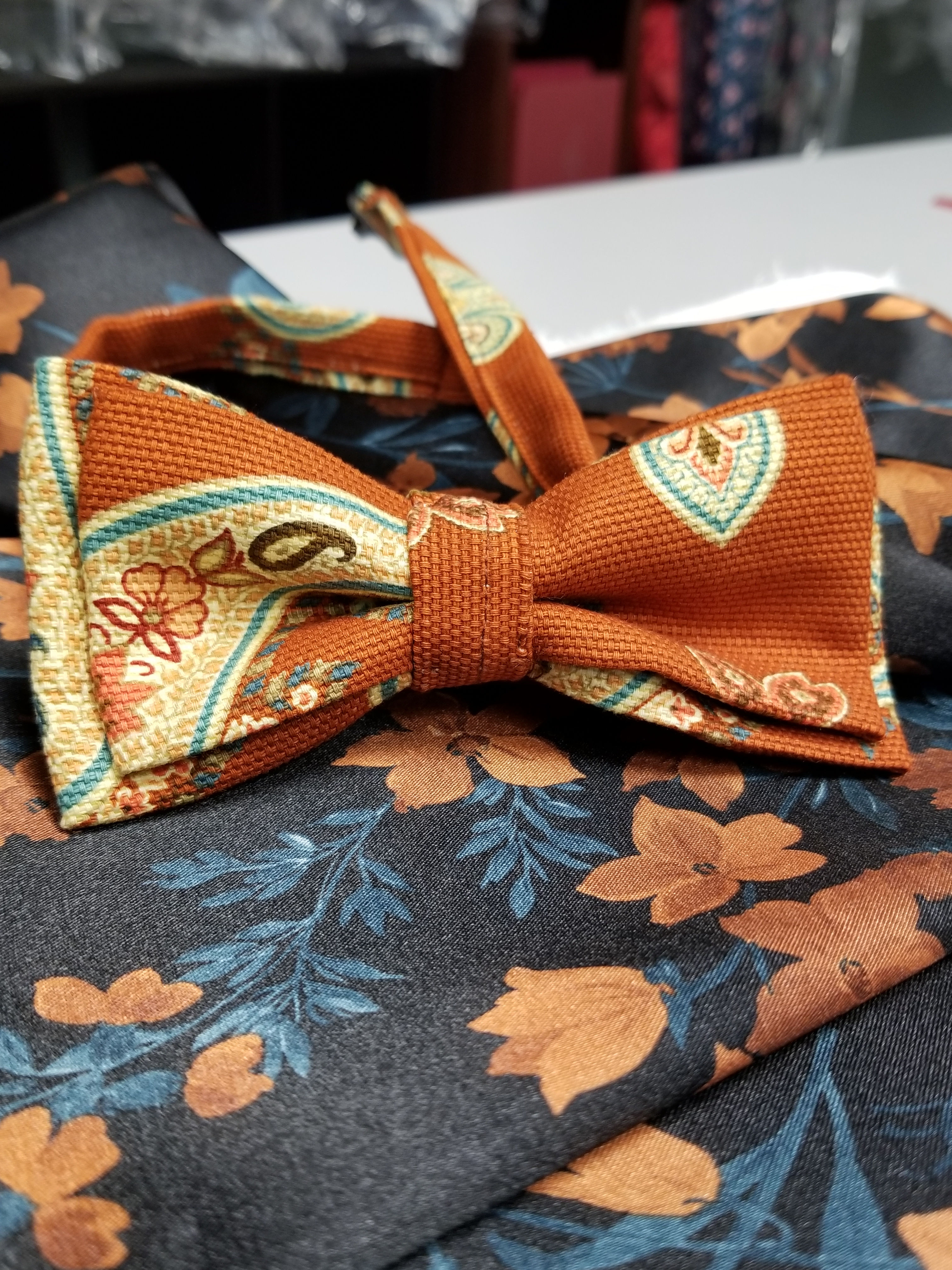 Autumn Paisley Double Bow Tie