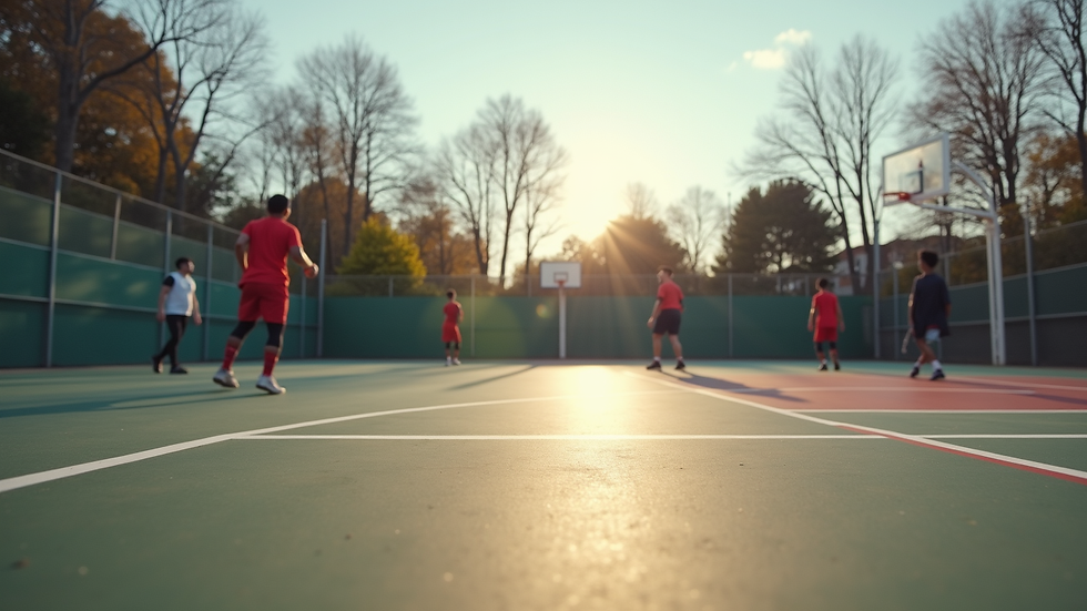 Eye-level view of a basketball court with players practicing
