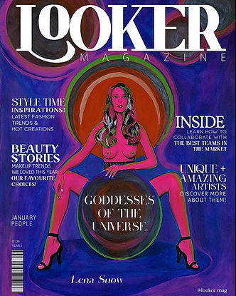Cover feature of Lena Snow's paintings Goddesses of the Universe in the Looker Magazine