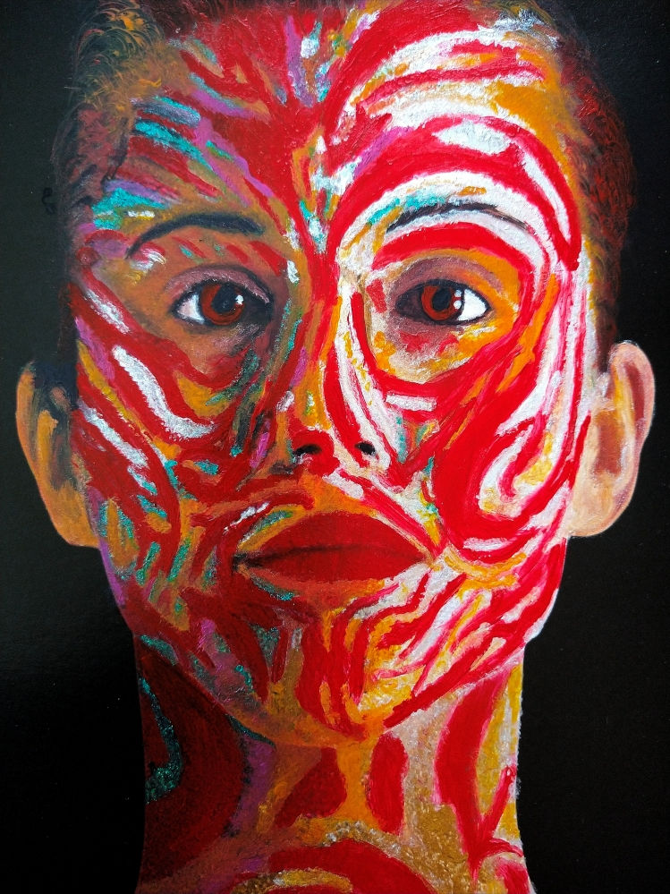 Thumbnail: Close-up of Amaterasu with glowing red skin and river-like lines across her face, symbolizing nature and humanity