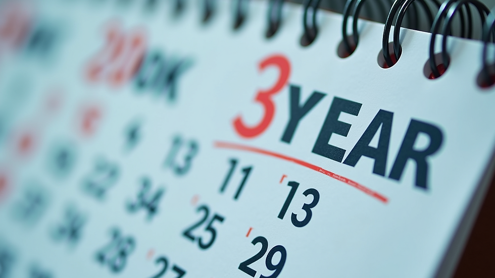 Close-up view of a calendar marked with a 3-year period