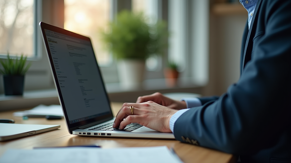 Eye-level view of a professional working on a laptop designing a website