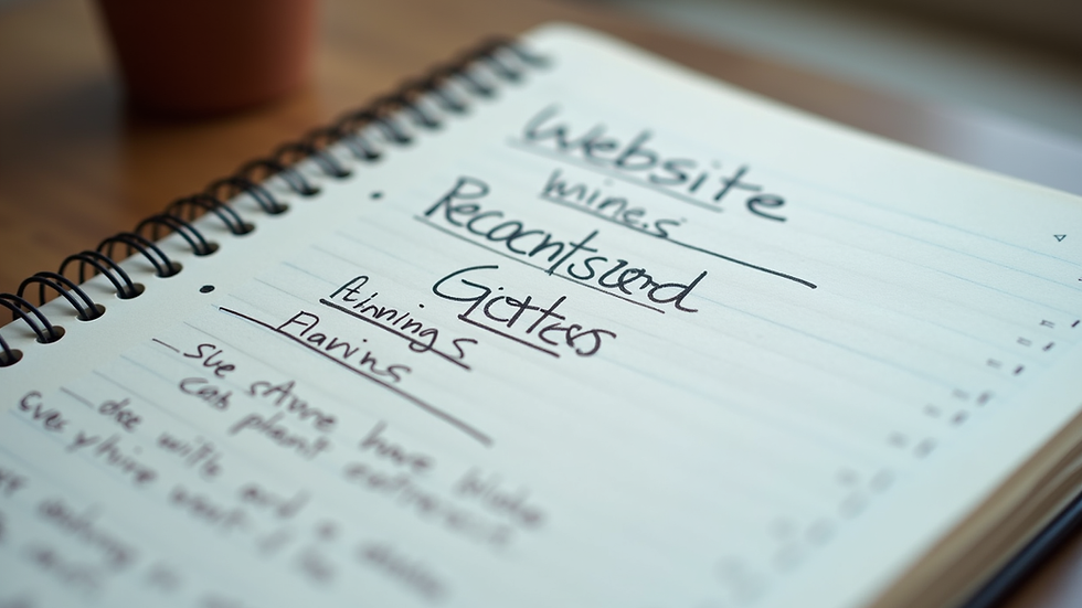 Close-up view of a notebook with website content planning notes
