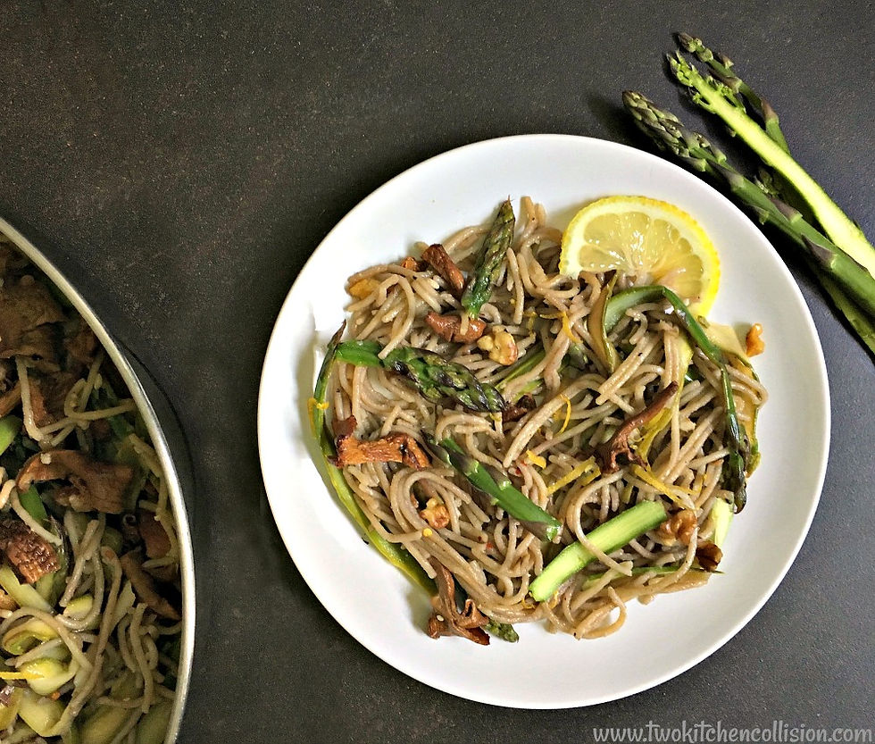 Asparagus & Chanterelle Pasta in a Lemon Butter Sauce www.twokitchencollision.com