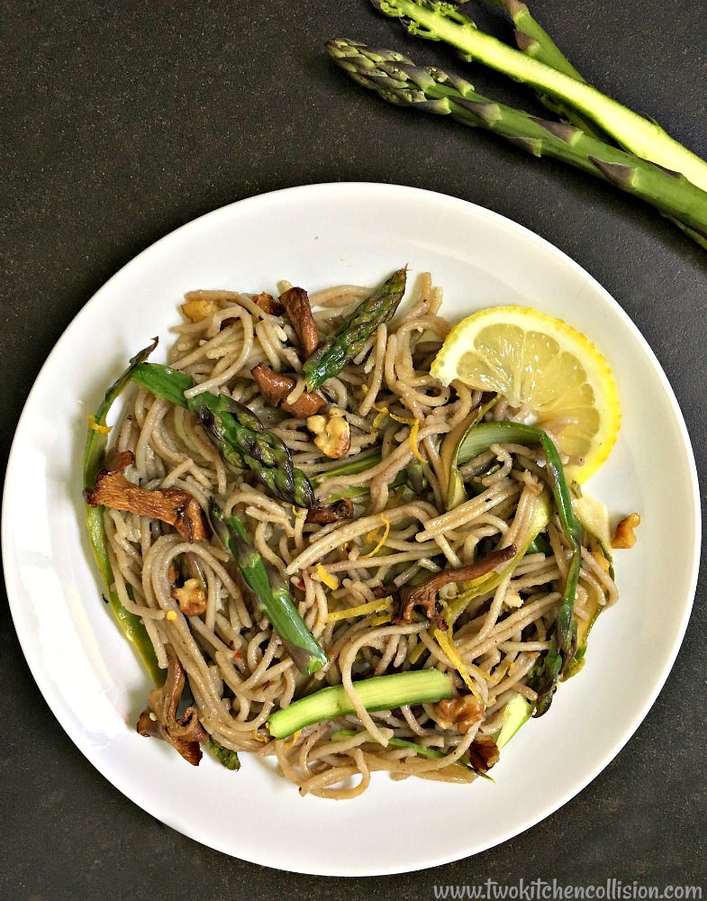 Asparagus & Chanterelle Pasta in a Lemon Butter Sauce www.twokitchencollision.com