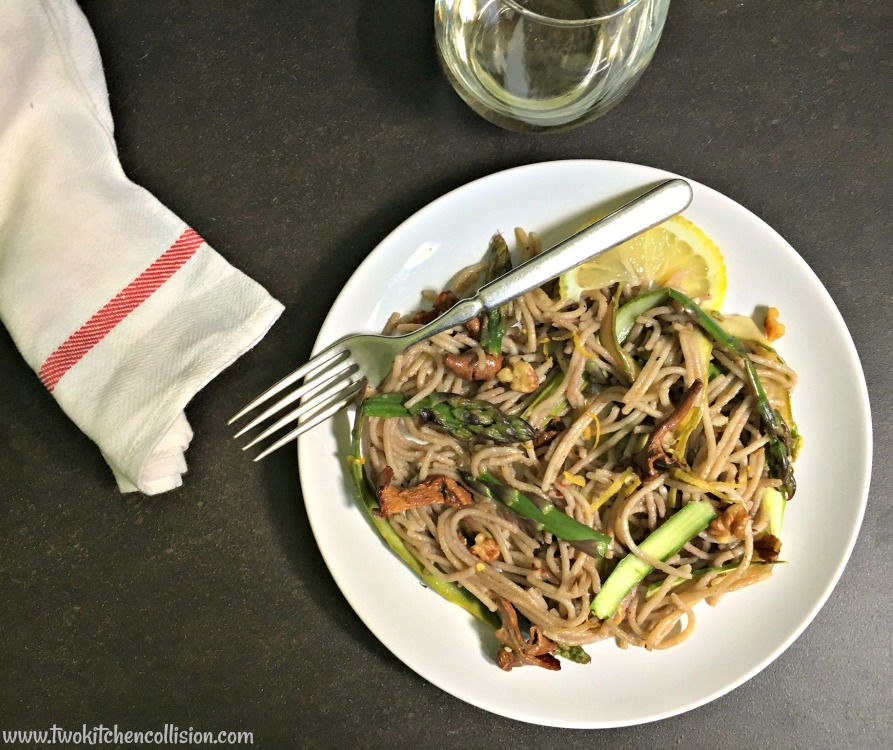 Asparagus & Chanterelle Pasta in a Lemon Butter Sauce www.twokitchencollision.com