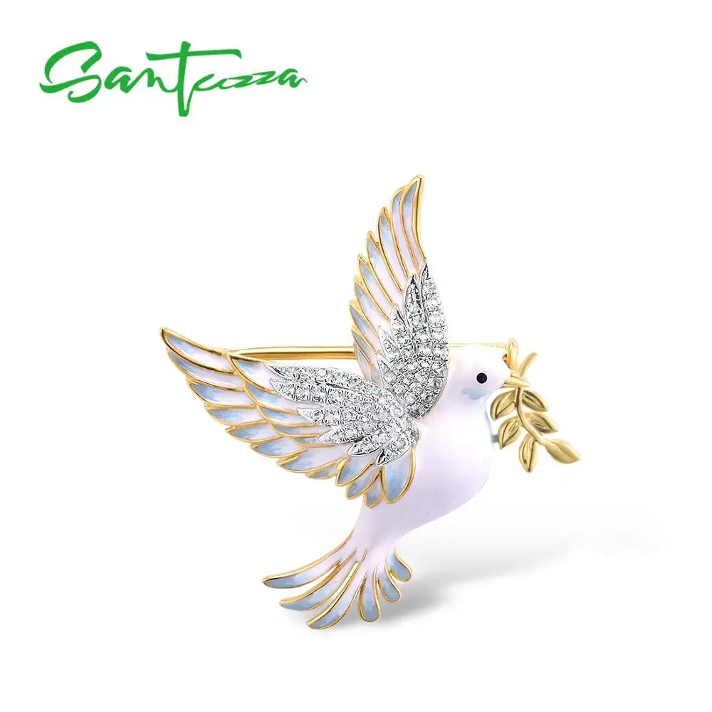 Épingle a cheveux de Pigeon de paix en argent 925 avec couleur doré et zircon