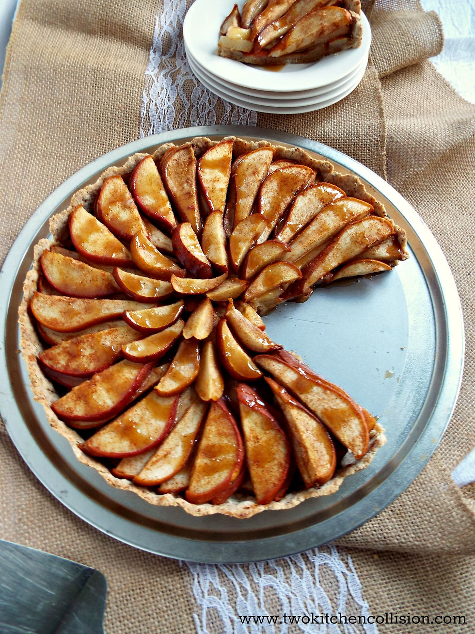 Spiced Pear Tart with Salted Caramel Sauce - gluten free & vegan