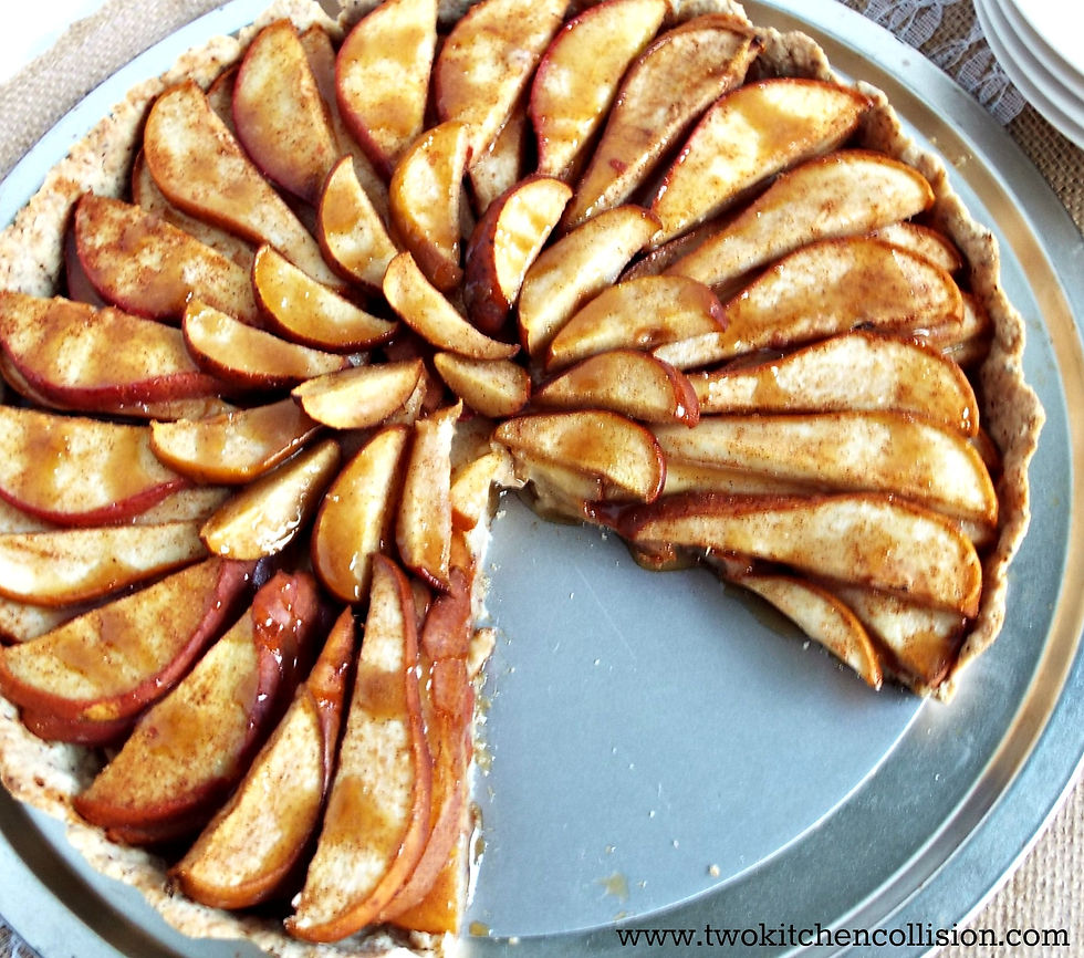 Spiced Pear Tart with Salted Caramel Sauce - gluten free & vegan