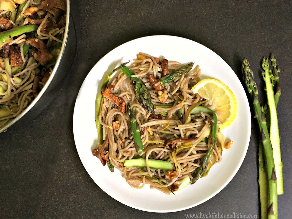 Asparagus & Chanterelle Pasta in a Lemon Butter Sauce www.twokitchencollision.com
