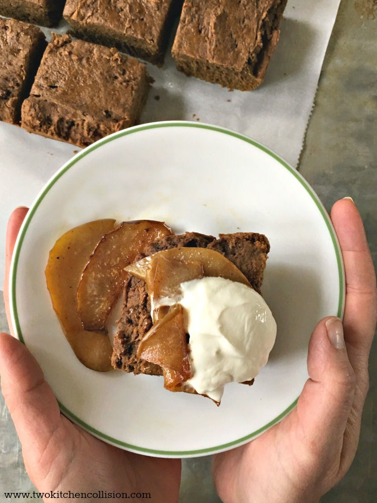 Gingerbread with Caramelized Pears (gluten free, sugar free, vegan) www.twokitchencollision.com