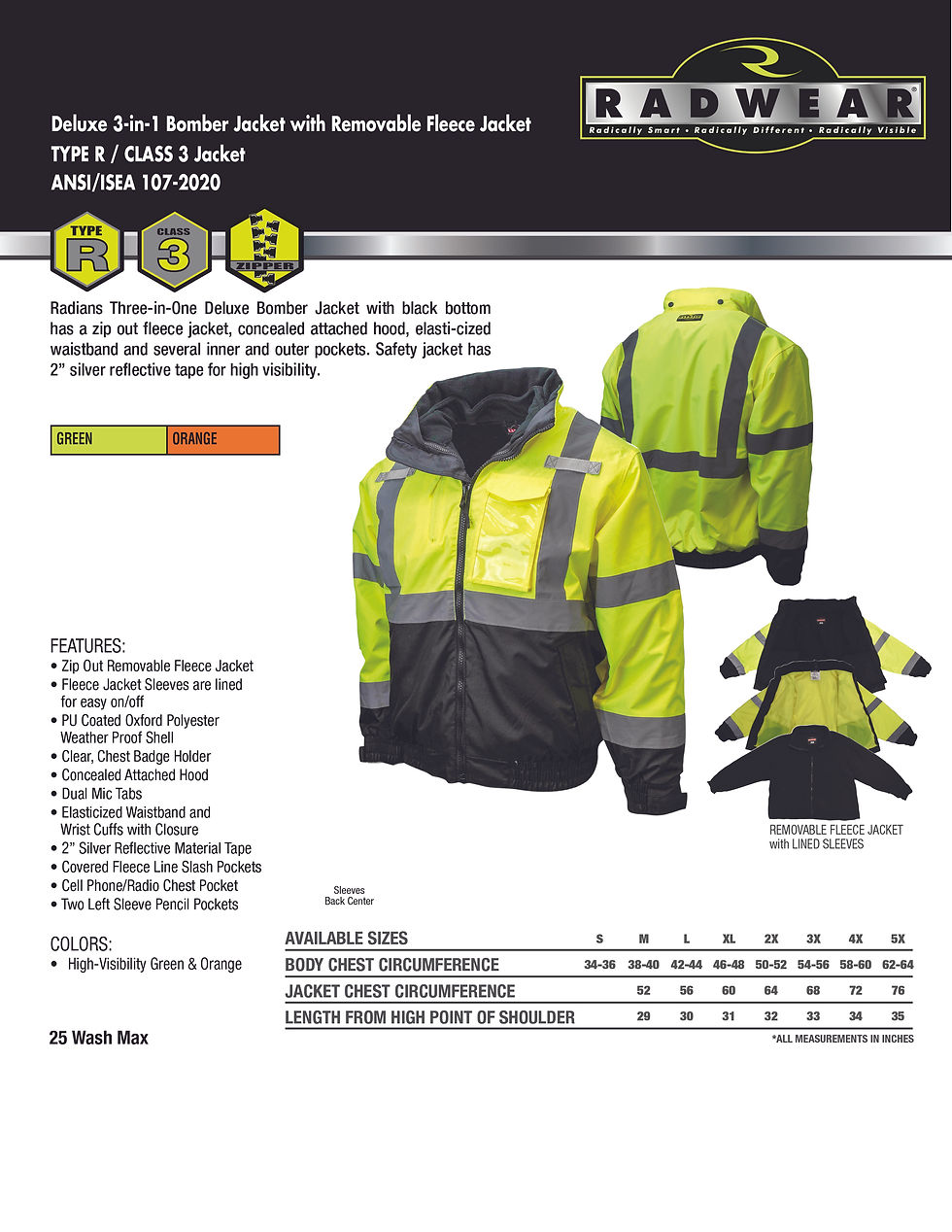 Thumbnail: Radians 3 in 1 High-Viz Deluxe Bomber Jacket