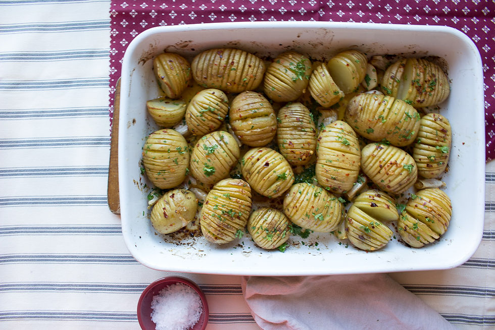 Photo of roast hasselback potatoes with lemon, garlic and chilli