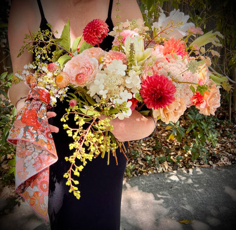 dahlia and rose bouquets
