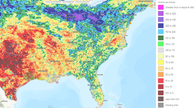 Two side-by-side fire perimeter maps for Cottonwood Fire, showing forecast spread and next-day change in purple, blue, and red with titles and legend
