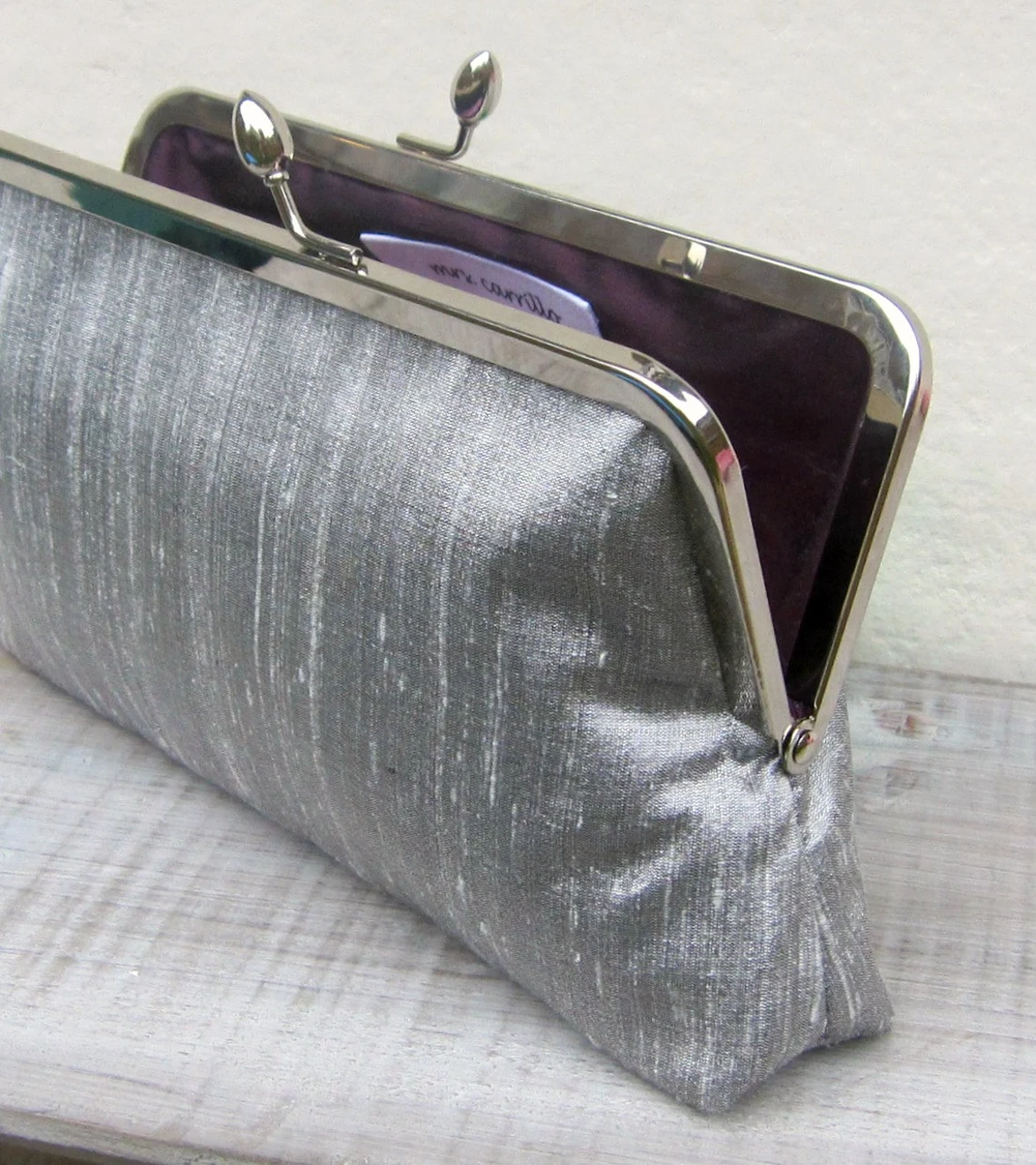 Thumbnail: Silver Handwoven Silk Clutch