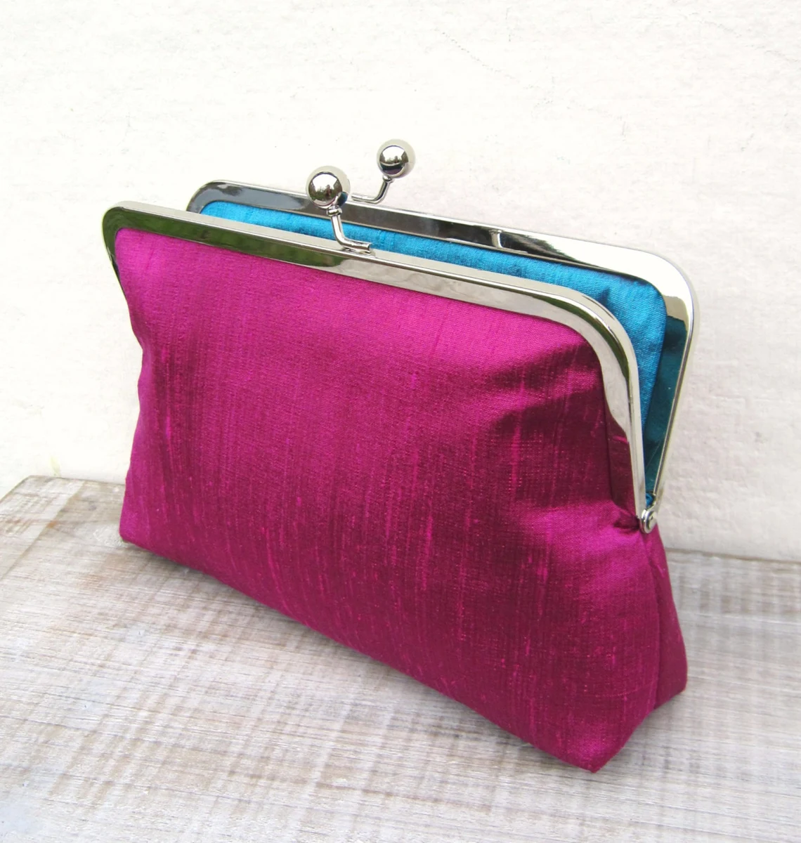 Handmade Fuchsia clutch bag