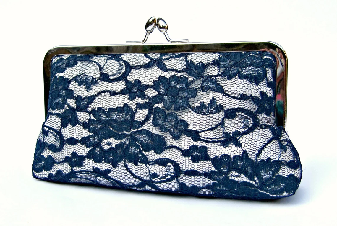 Navy lace 2024 clutch bag