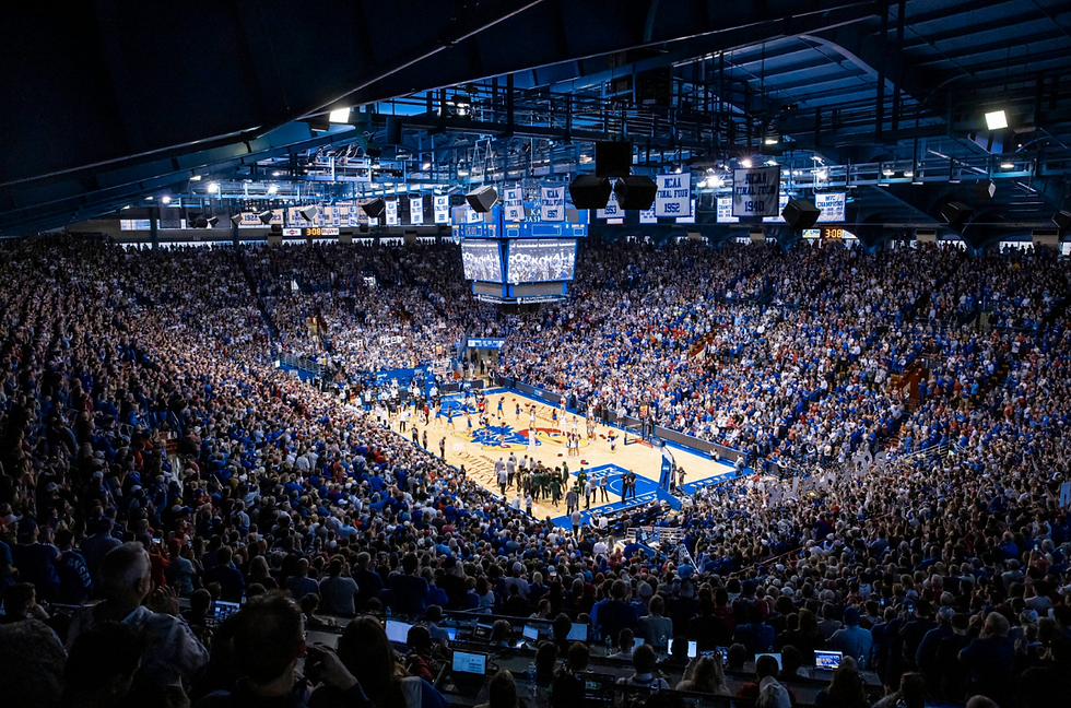 Fans fill Allen Fieldhouse during a Kansas men’s basketball game in Lawrence, Kansas. This historic arena has long been one of the most intimidating home environments in college basketball. (Photo courtesy of SeatGeek)