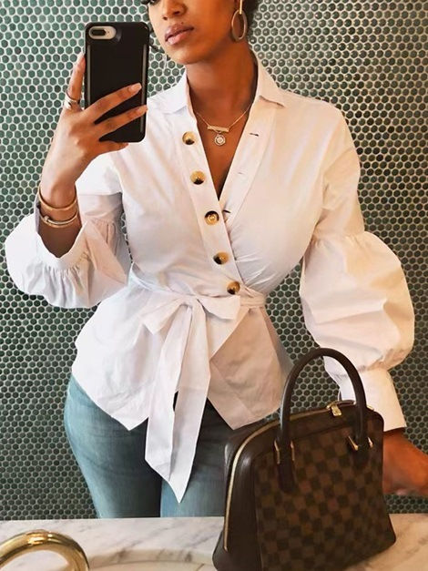 Autumn Lantern Sleeve Blouse for Women