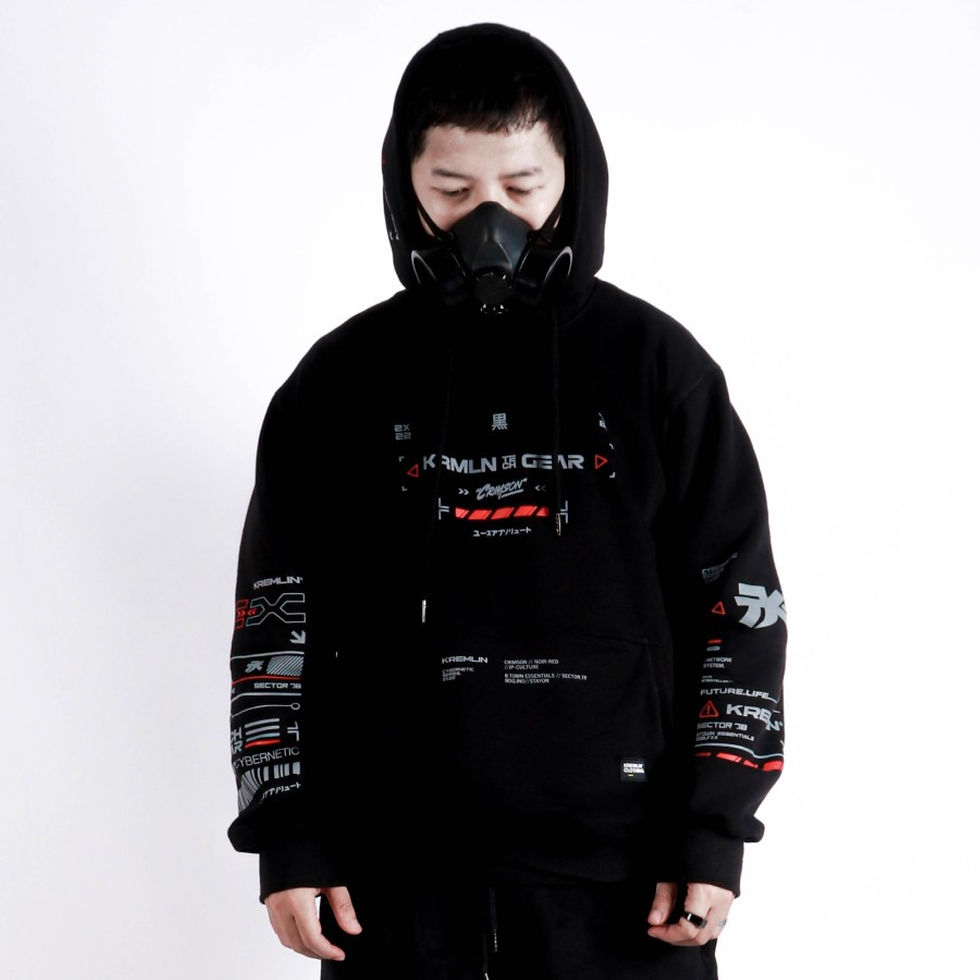 Thumbnail: Men's Black Jacket Buckle Strap Rugged fleece Pullover Cross Hoodie Crimson