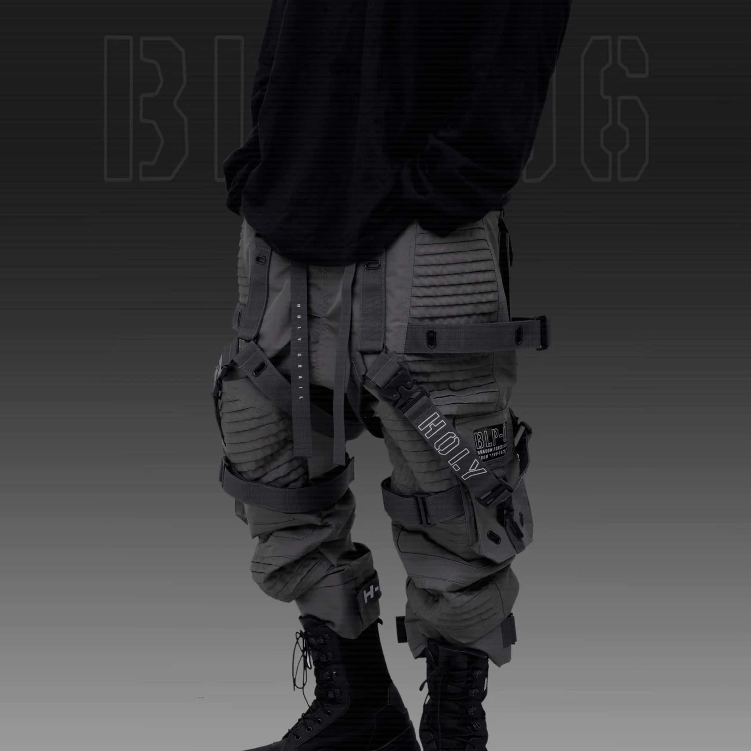Men's Gray Streetwear Techwear Heavy Cargo Trouser Pants B.L.P-06/GRY