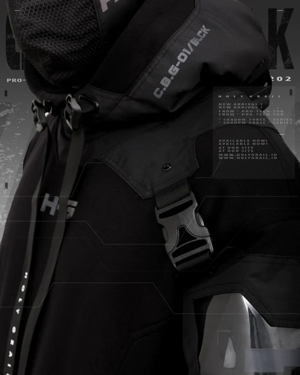 Thumbnail: Men's Techwear Black Jacket Rugged fleece Pullover Hoodie Holygrail C.B.G-01/BLK