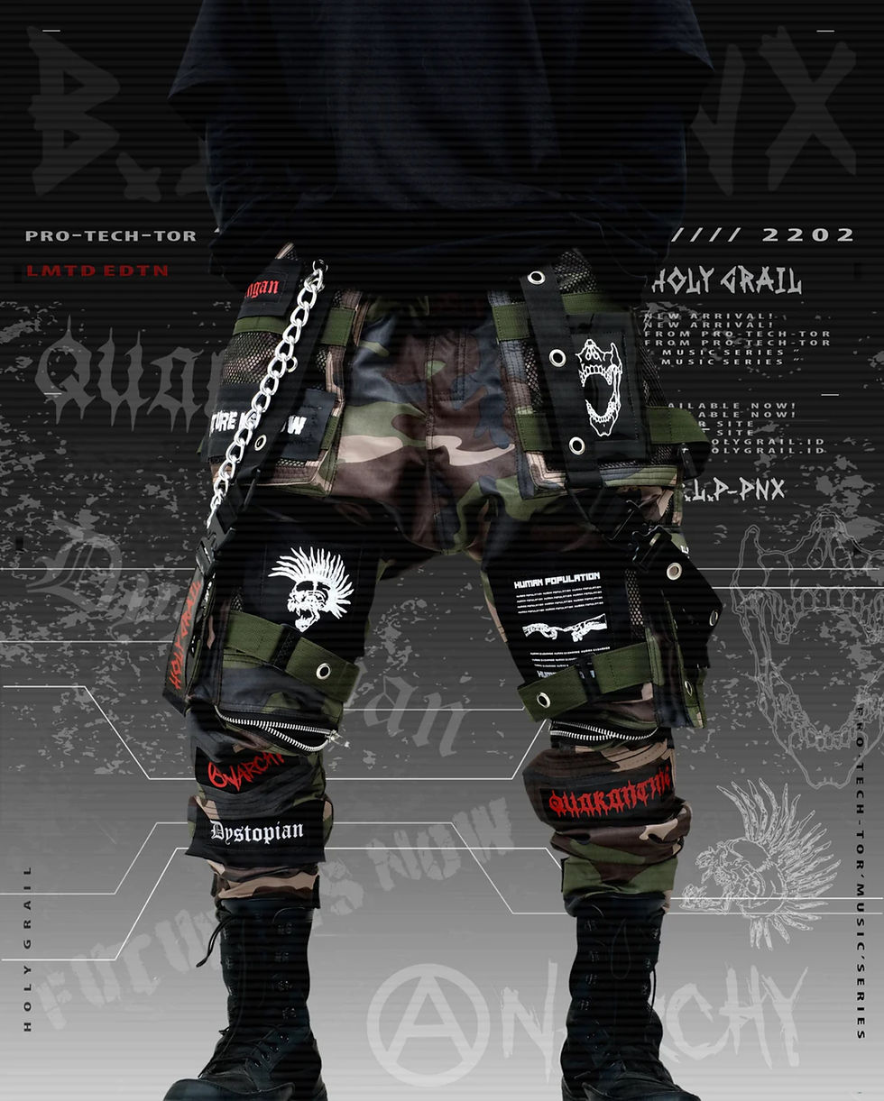 Thumbnail: Men's Green Camouflage Streetwear Techwear Heavy Cargo Pants H-G BLP-PNX CMO